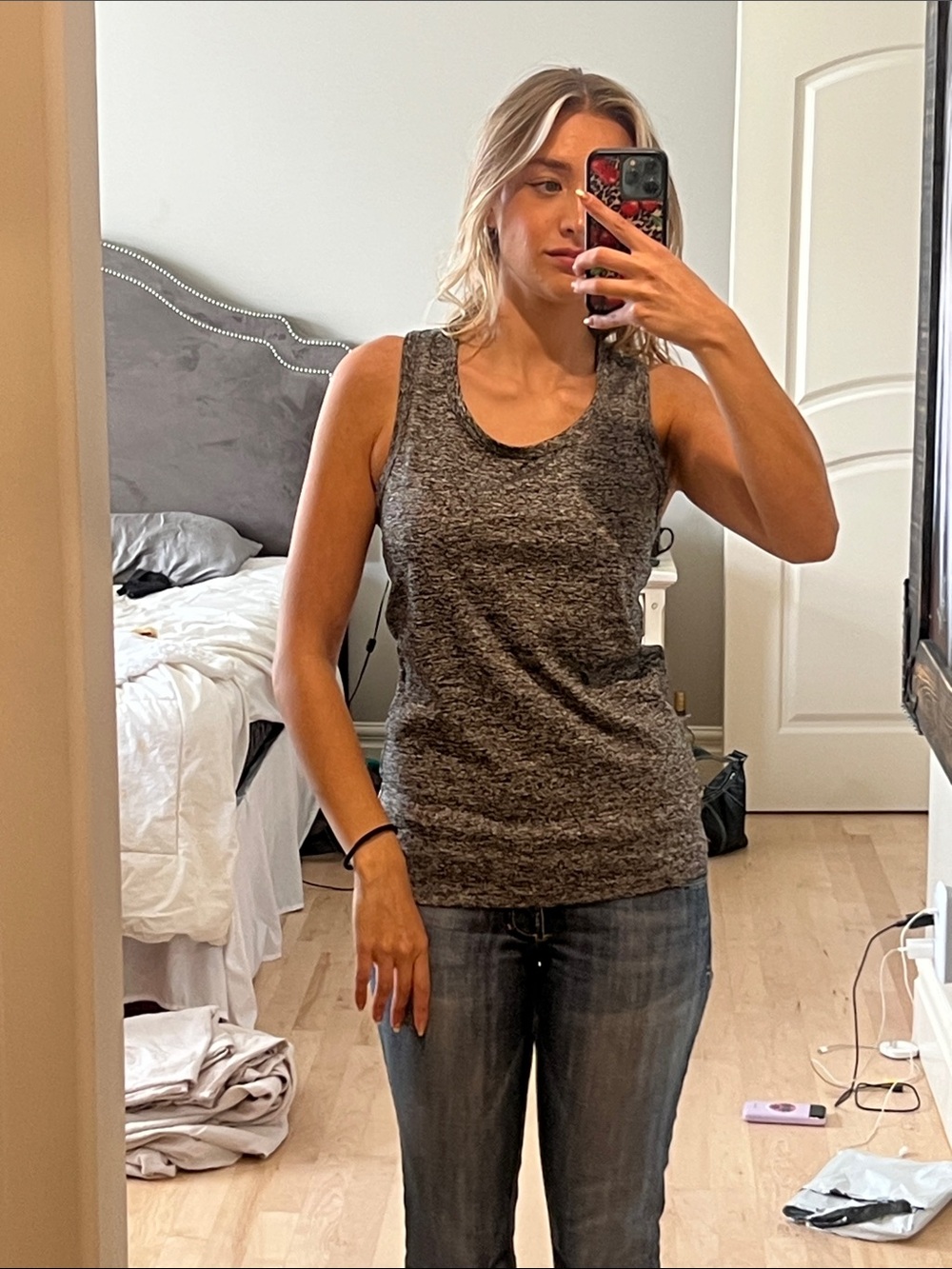 Women's Gray Heather Racerback Tank Top - Performance Stretch